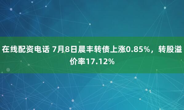 在线配资电话 7月8日晨丰转债上涨0.85%，转股溢价率17.12%